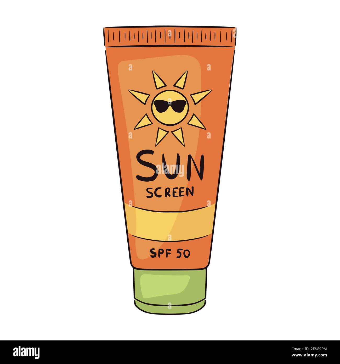 Sunscreen Tube Orange Yellow And Green Vector Icon Flat Design Cartoon Style Colorful Tube Of Sunscreen