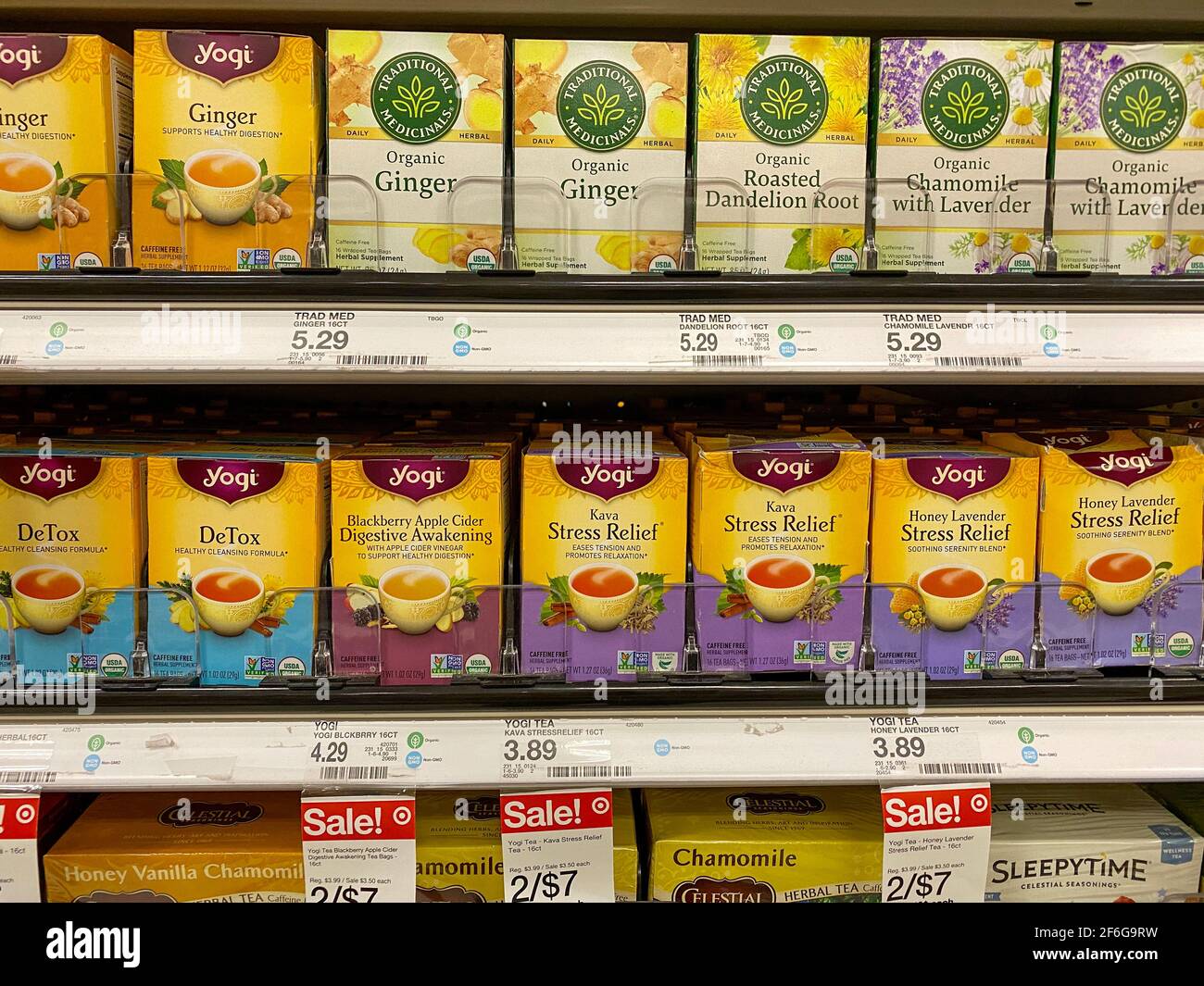 Boxes of tea on a store shelf Stock Photo Alamy