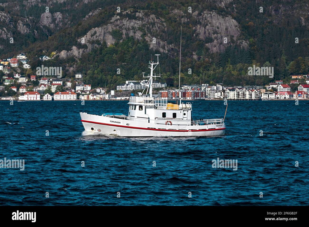 Veteran SAR vessel RS63 Torungen (built 1960 for Redningselskapet), now a pleasure craft. At Byfjorden outside  port of Bergen, Norway Stock Photo