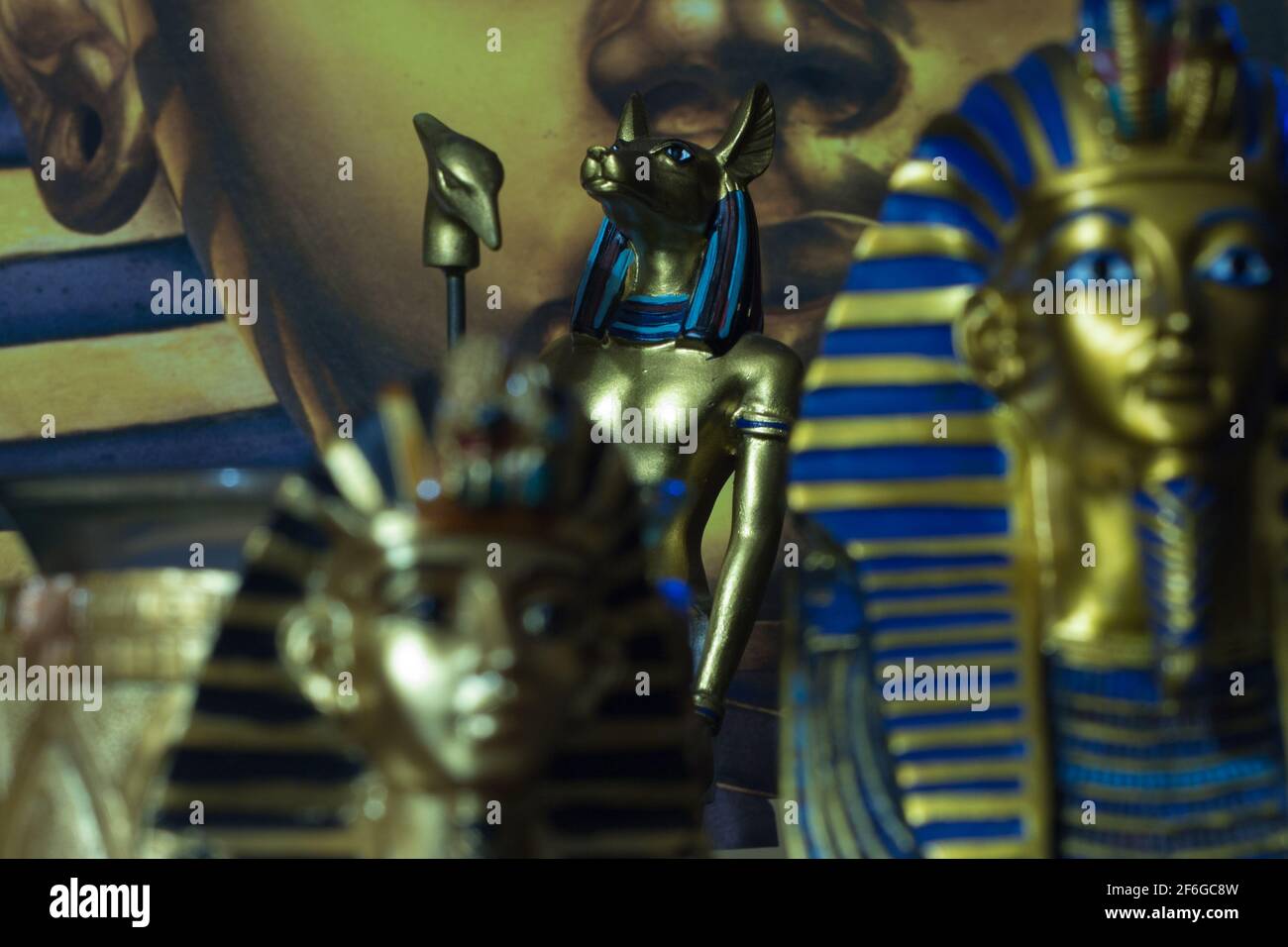Still life of statues of anubis and king pharaoh tutankhamun Stock Photo
