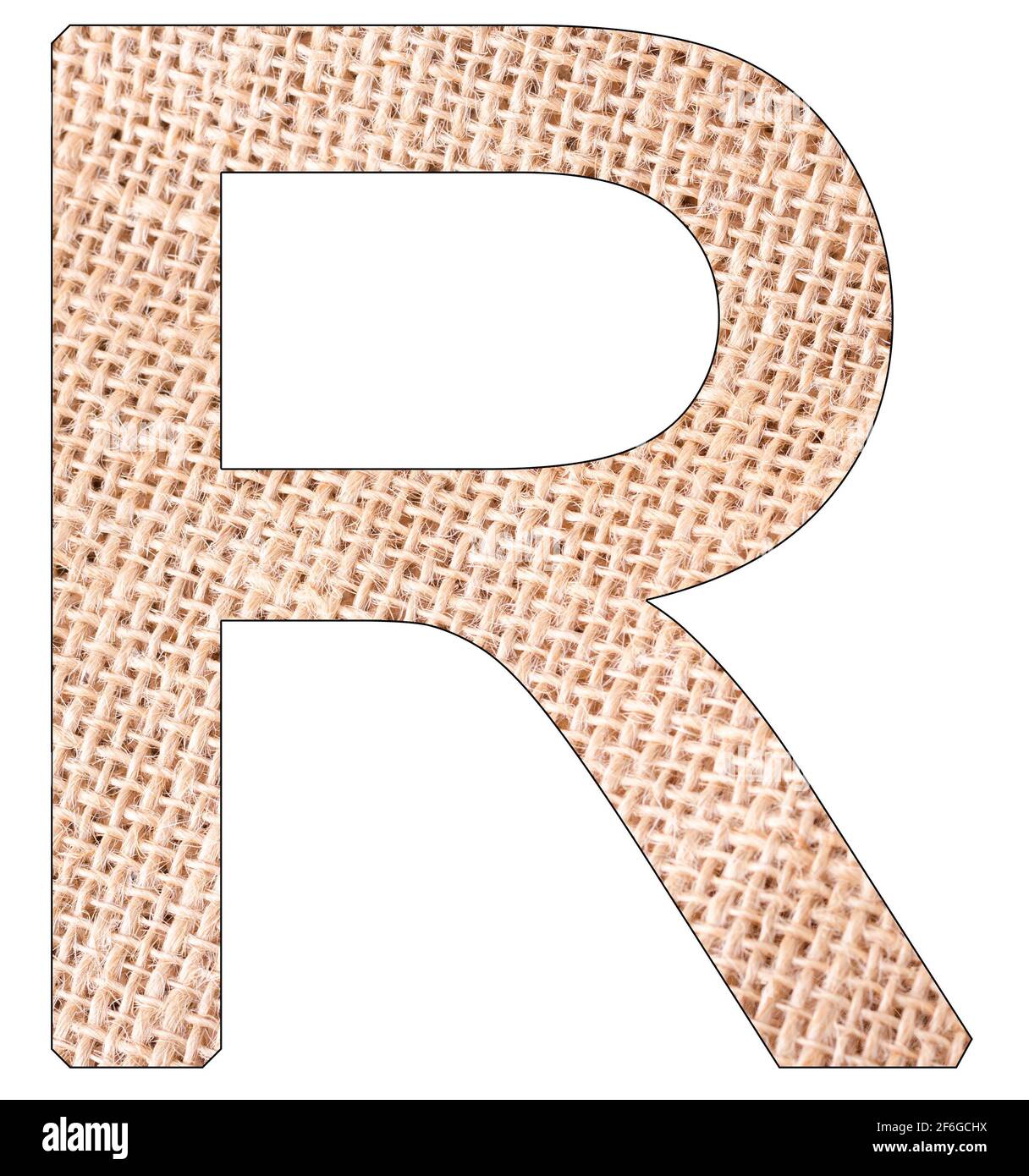 Letter R of the alphabet, with fique cloth background, Andean furcraea ...