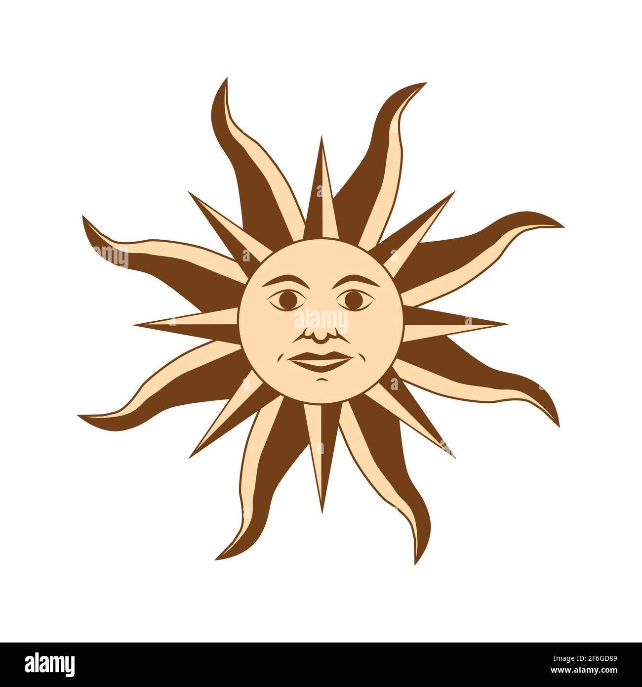 Magic concept, vintage sun with face, gold, trending beige, stylized ...