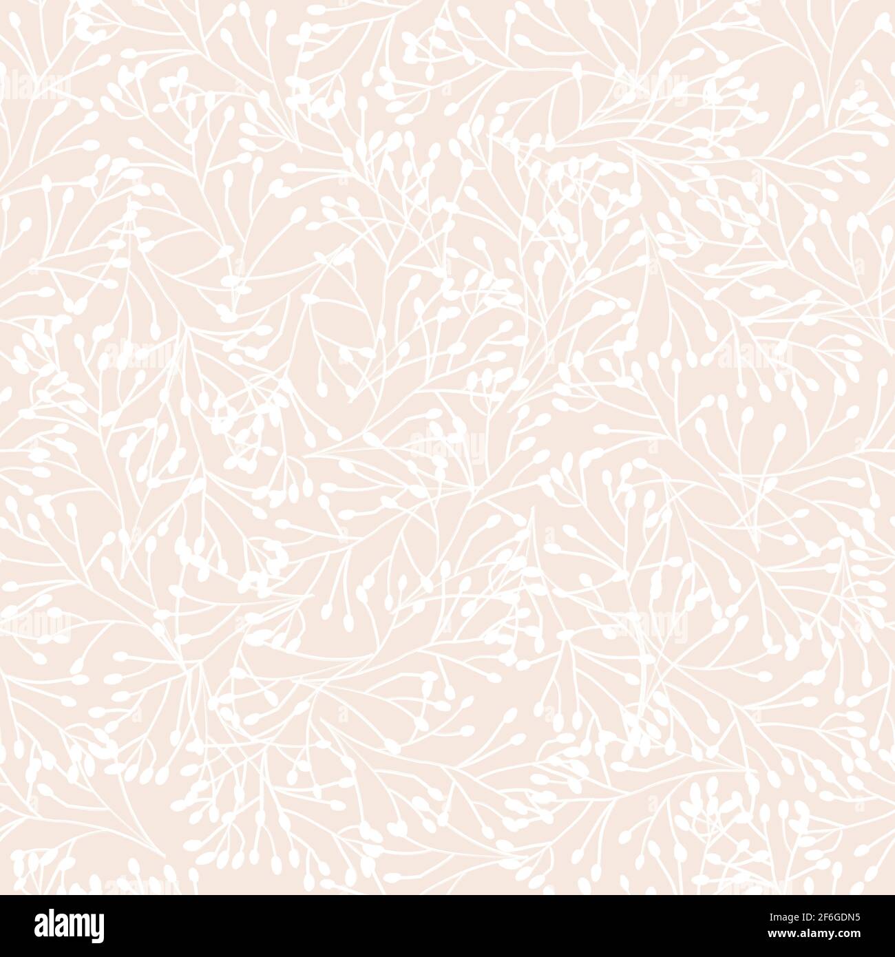 White beige seamless nature background from white hand drawn contour flowers. Repeating abstract nature texture for fabric, tiles, wallpaper. Dense Stock Photo