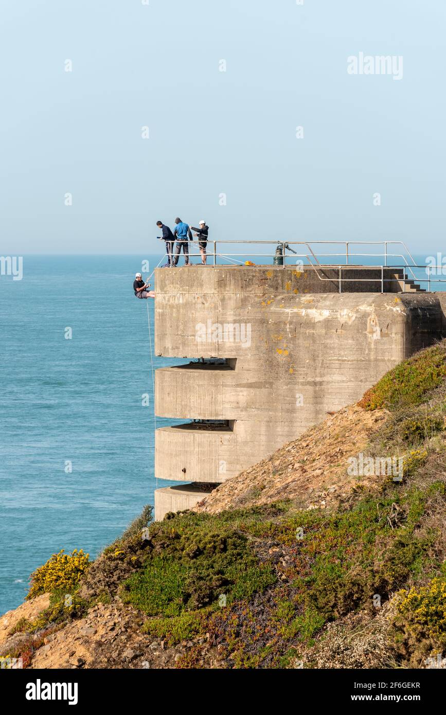 Marine Peilstand, Naval direction-finding tower at Battery Lothringen in  Jersey Stock Photo - Alamy