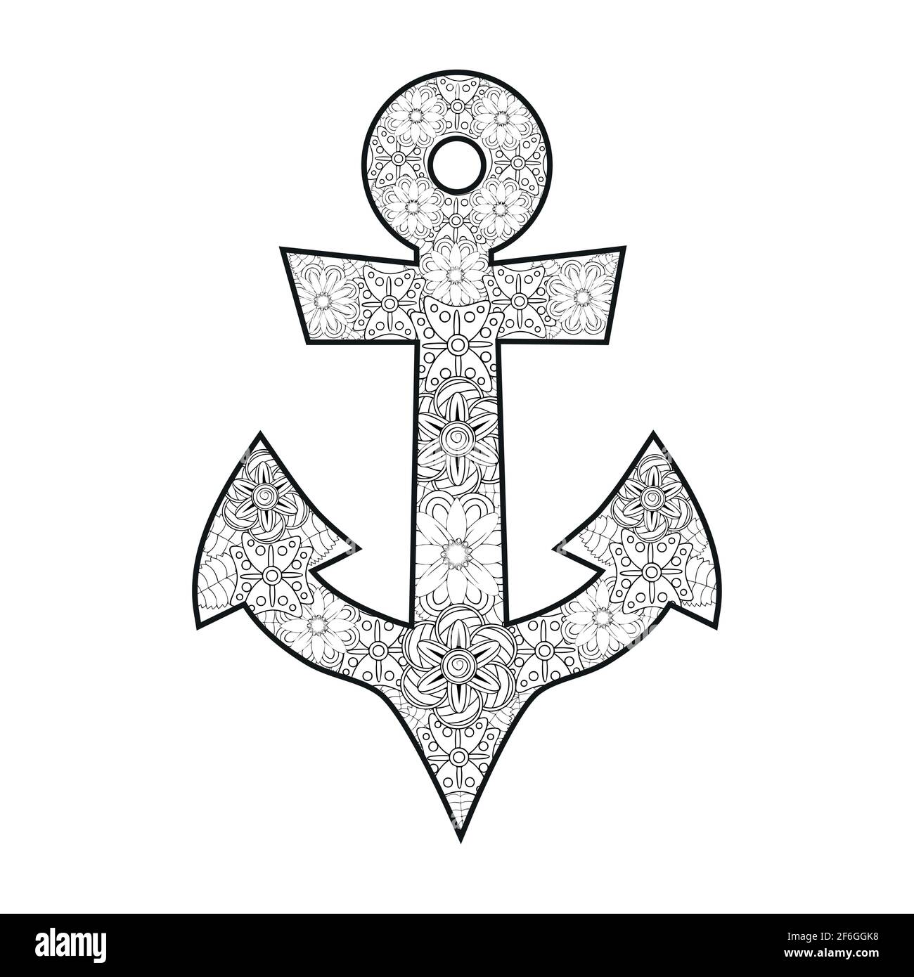 Hand drawn illustration of romantic sea anchor entwined with rose