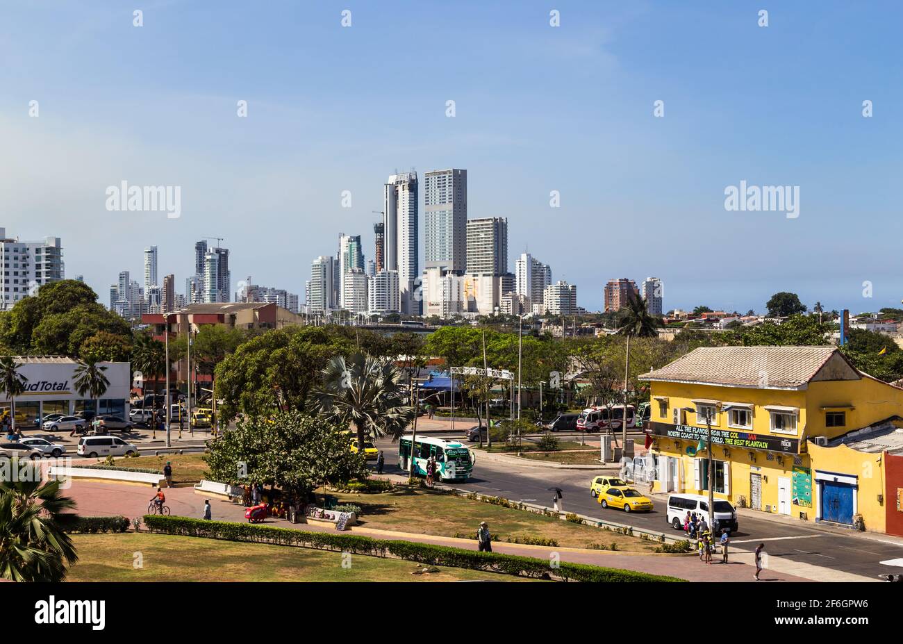Cartagena de indias. Colombia. February 2.2017. The view of the skyline and local business of Cartagena de indias. View from the San Felipe de Barajas Stock Photo