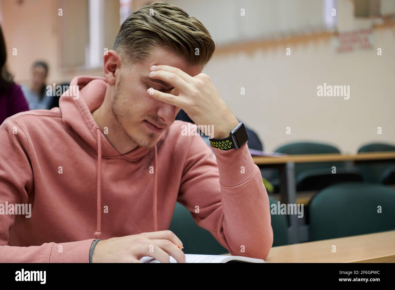 the student has headaches while listening to a math class in college ...