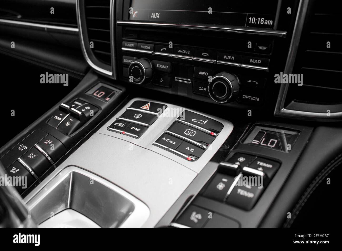 The Central Climate Controls With Heated Seats Of A 2015 Porsche Panamera 4 Stock Photo