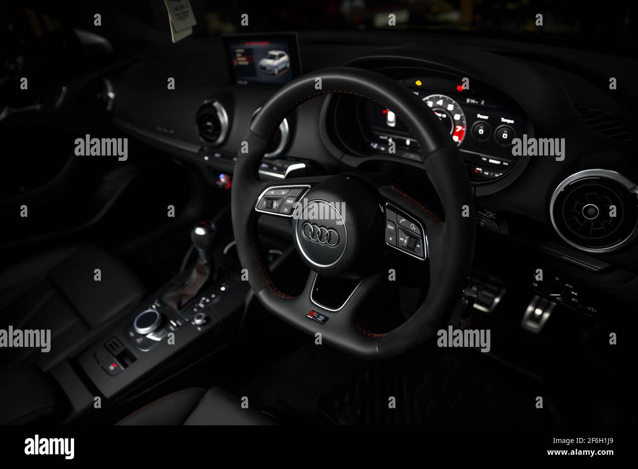 The Leather And Alcantara Multi Function Flat Bottom Steering Wheel Of A Facelift 2018 Audi RS3