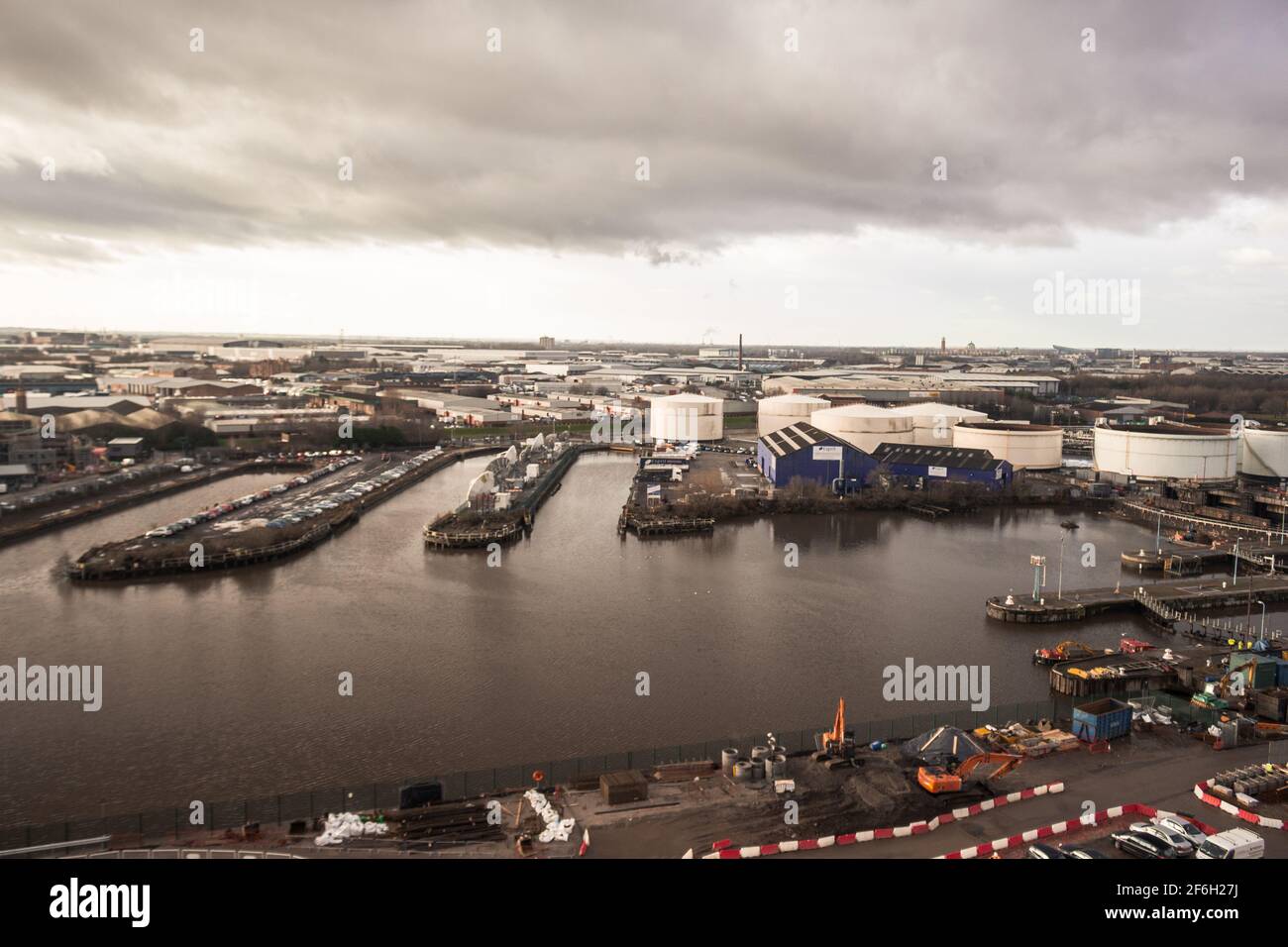 A View Of Trafford Park Looking Over Salford Quays Manchester On A Overcast Day Stock Photo