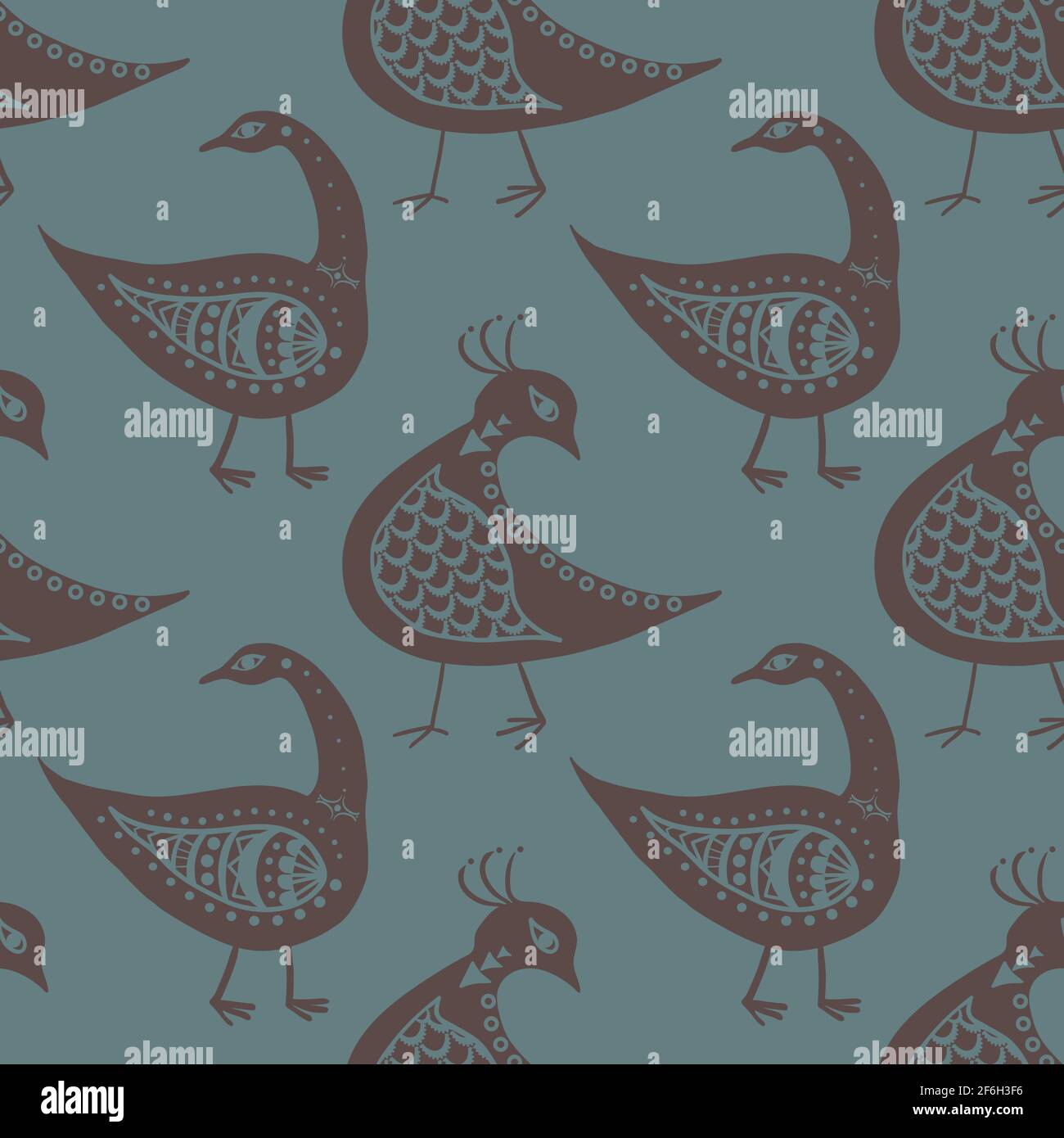 Stylized bird seamless vector pattern background. Mix of folk art and ...