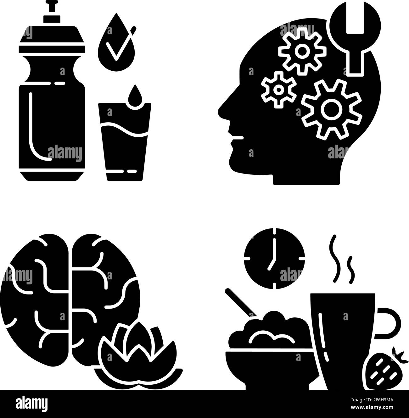 Daily health care black glyph icons set on white space Stock Vector ...