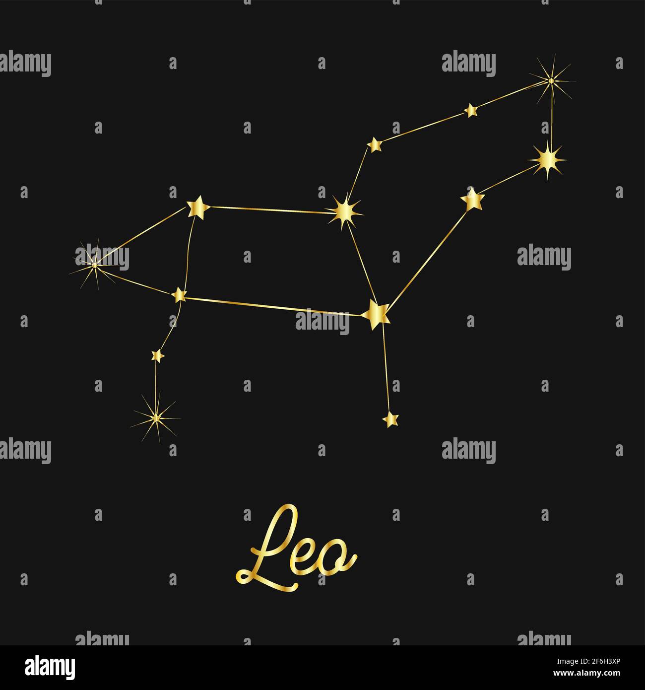 Zodiac sign in the form of a golden constellation in the sky. Stars and lines. Stock Vector