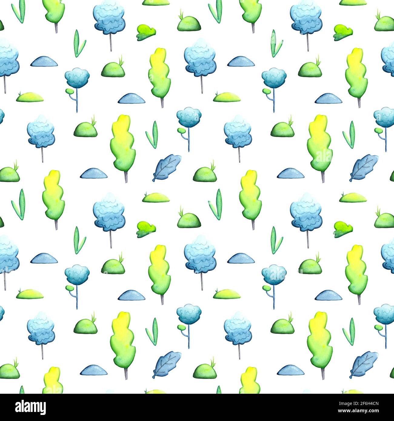 Spring wood seamless pattern square tile on white background. Spring or summer garden wrapping paper. Green forest watercolour pattern swatch. Waterco Stock Photo