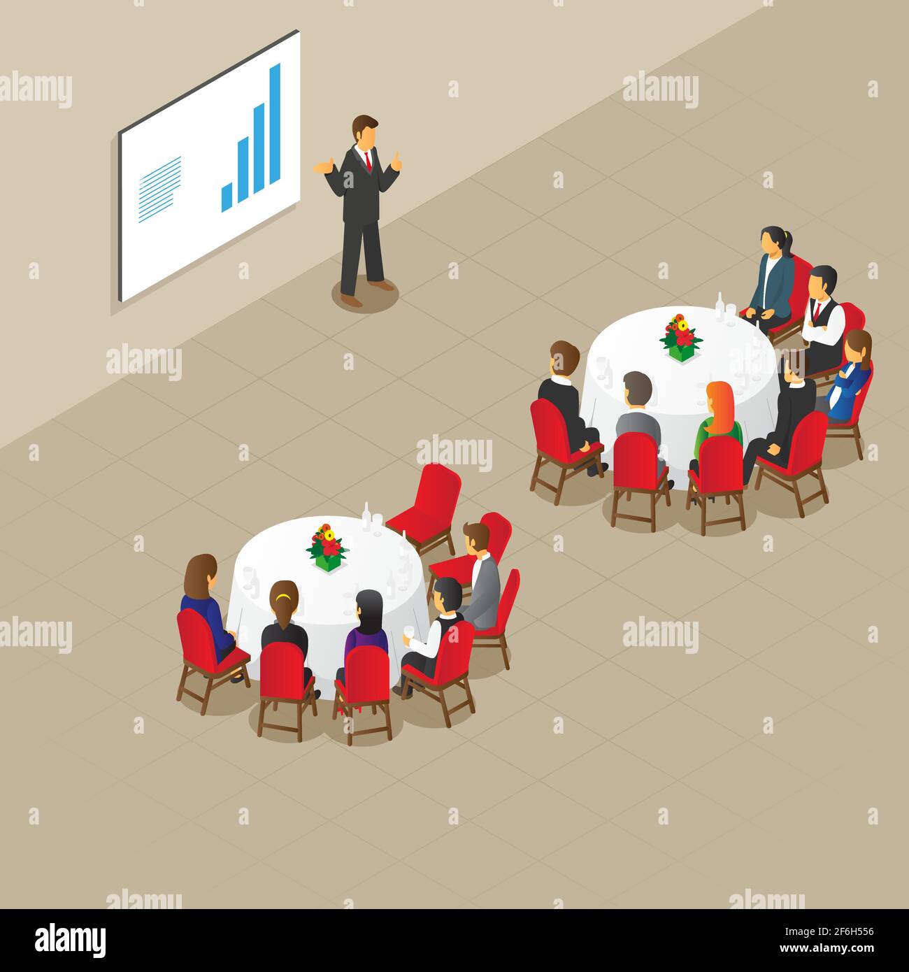 isometric round table meeting set up vector illustration Stock Vector