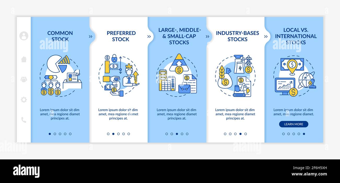 Investment stocks types onboarding vector template Stock Vector
