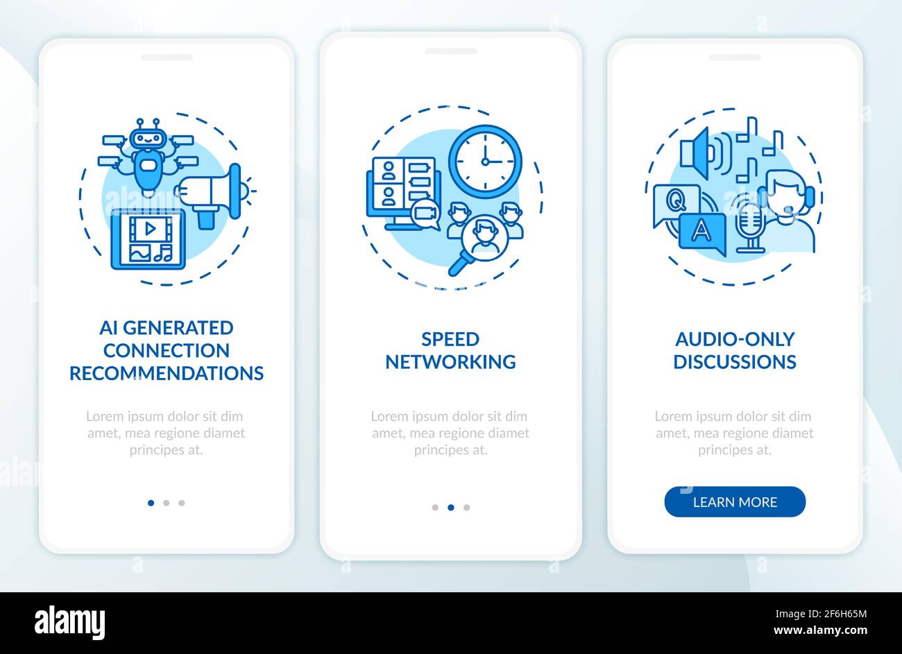 Remote events for networking onboarding mobile app page screen with concepts Stock Vector