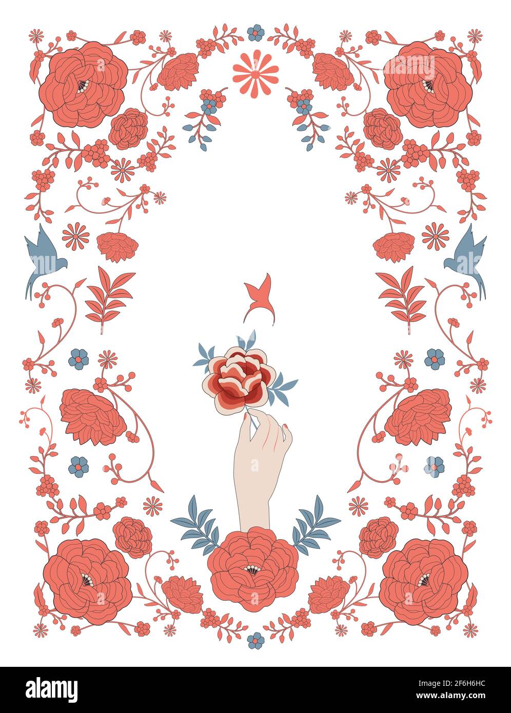 Floral frame inspired by embroidered fabrics in vintage oriental style