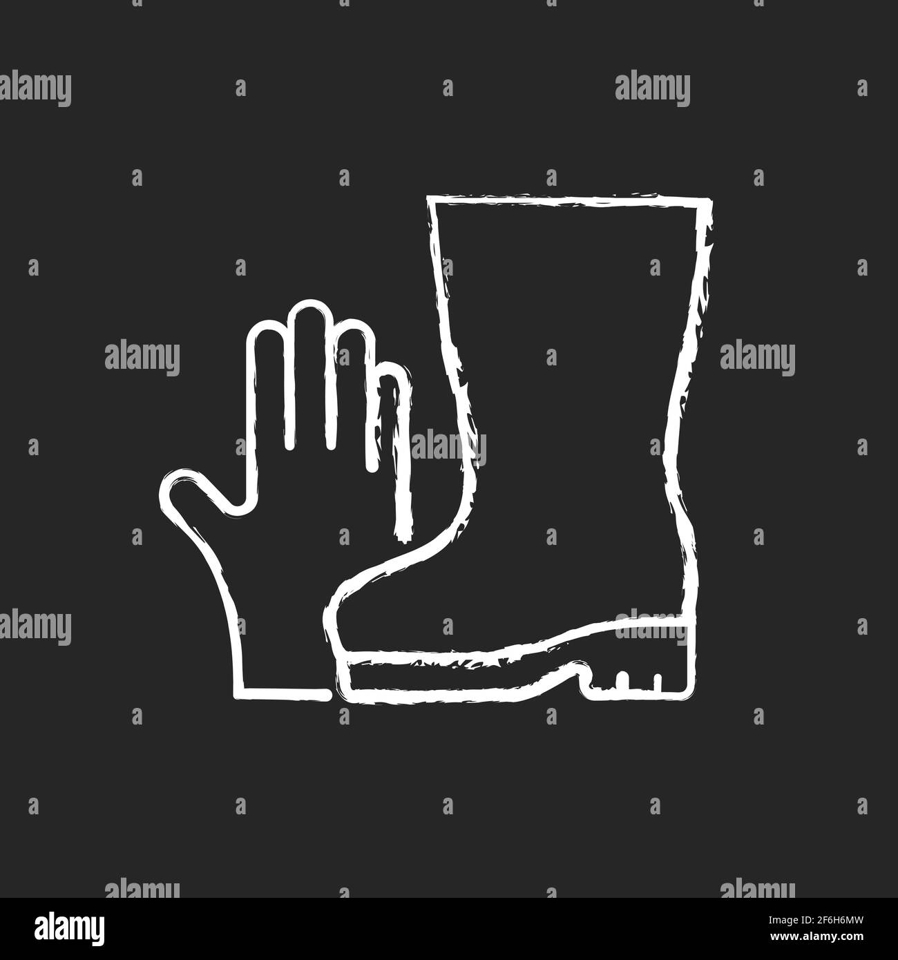 Gardening gloves and boots chalk white icon on black background Stock ...