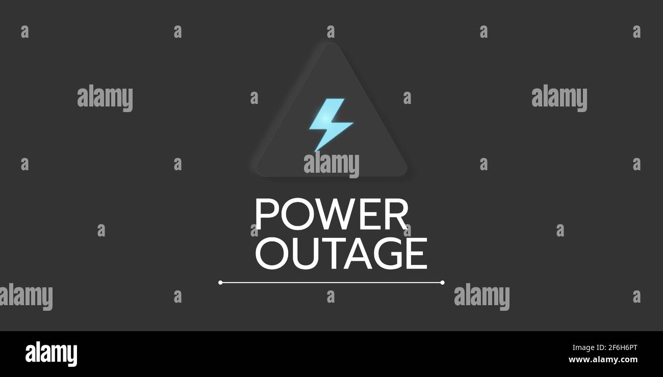 The black banner of a power outage has a warning sign with a glowing lightning symbol. the banner is in the Neumorphism design style. Stock Vector