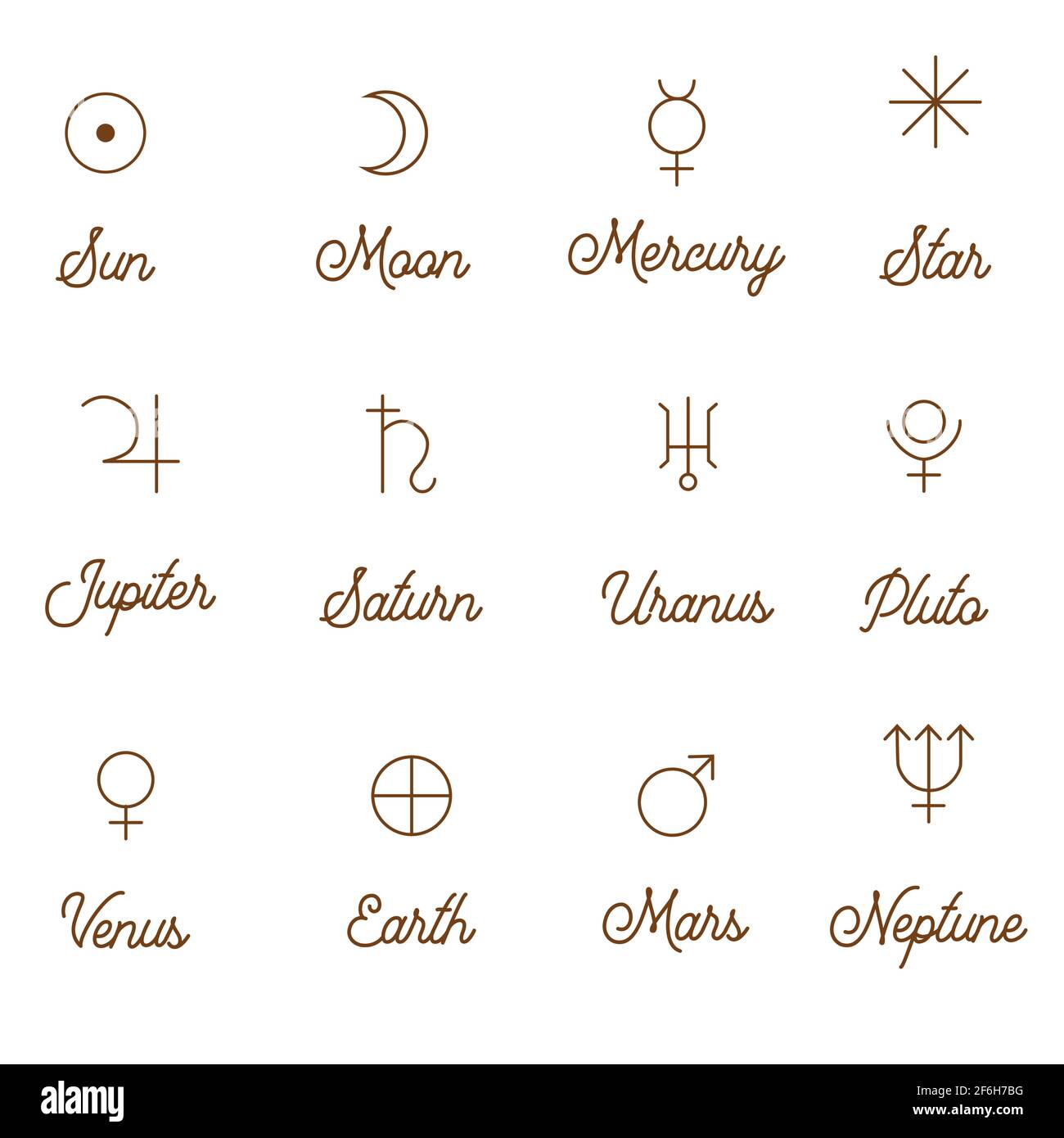 Zodiac and astrological symbols of the in trendy beige Stock