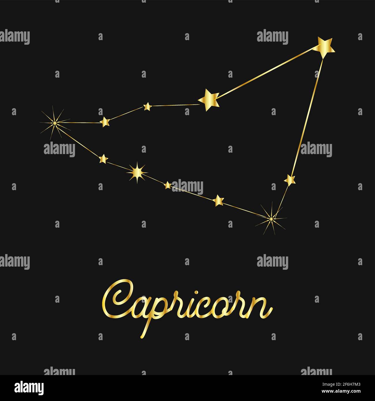 Zodiac sign in the form of a golden constellation in the sky. Stars and lines. Stock Vector