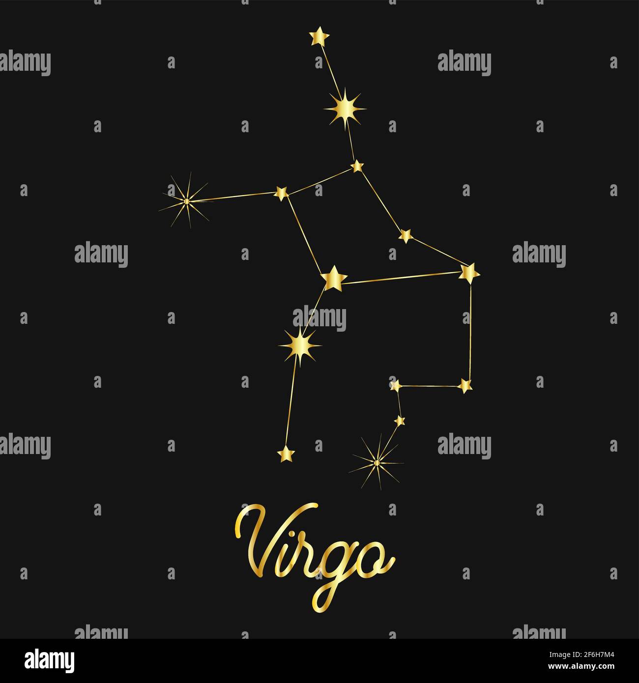 Zodiac sign in the form of a golden constellation in the sky. Stars and lines. Stock Vector