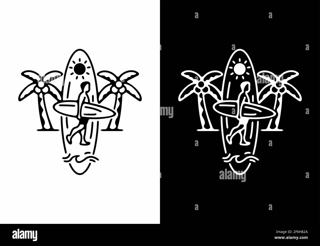 Black and white surfing illustration design Stock Vector Image & Art ...