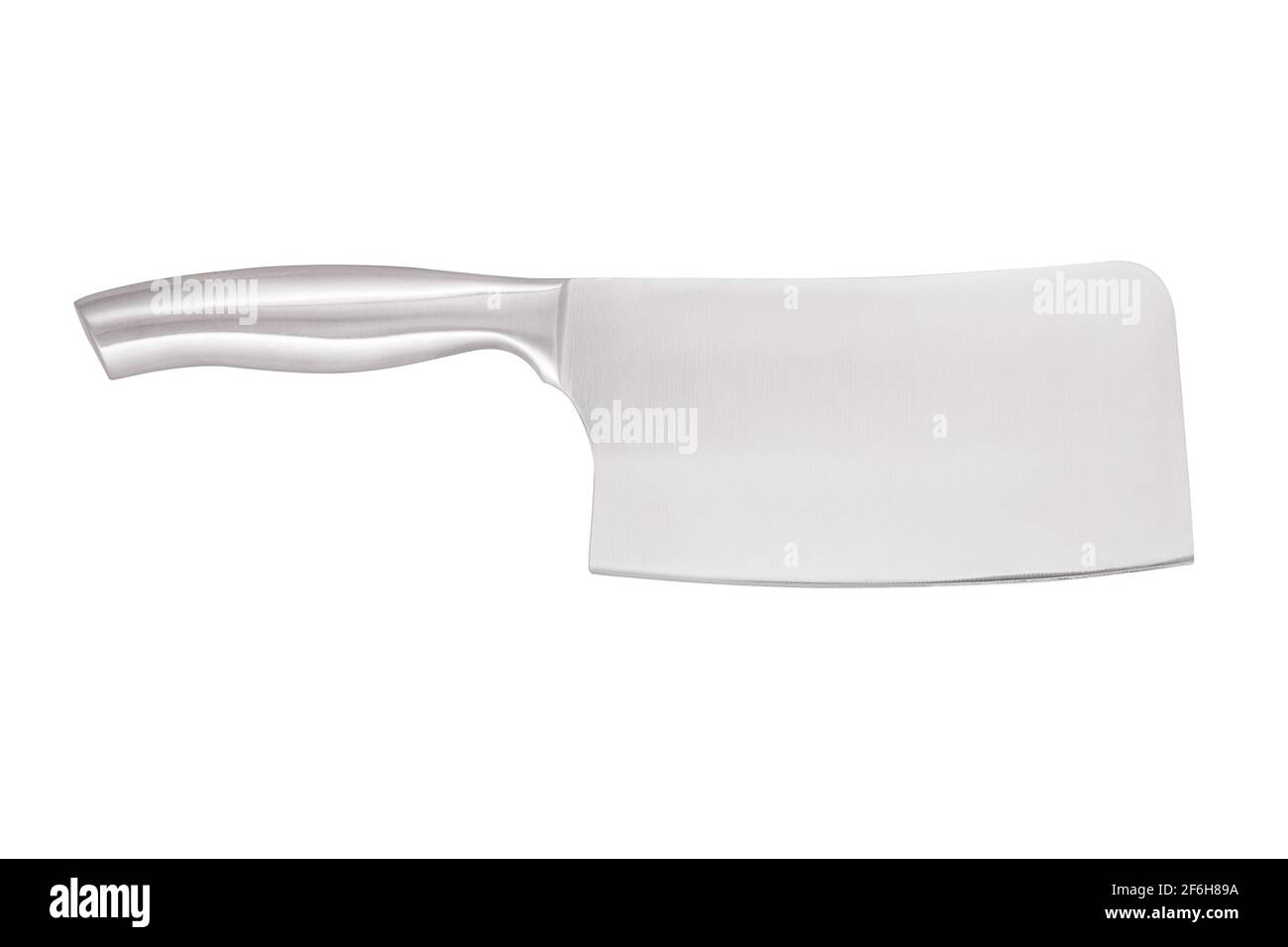 Stainless steel kitchen knife for chopping meat. Butcher's knife isolated on white background. Stock Photo