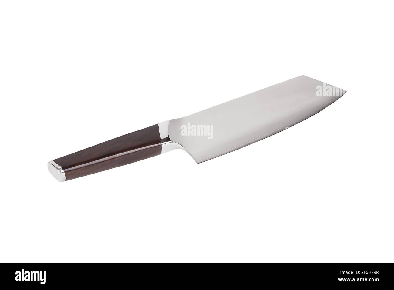 Stainless steel kitchen knife for chopping meat. Butcher's knife isolated on white background. Stock Photo