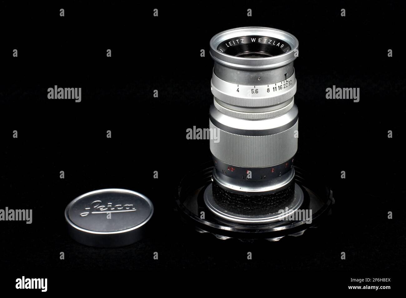 An original vintage Elmar 90mm f4 lens for the Leica MC rangefinder camera. Stock Photo