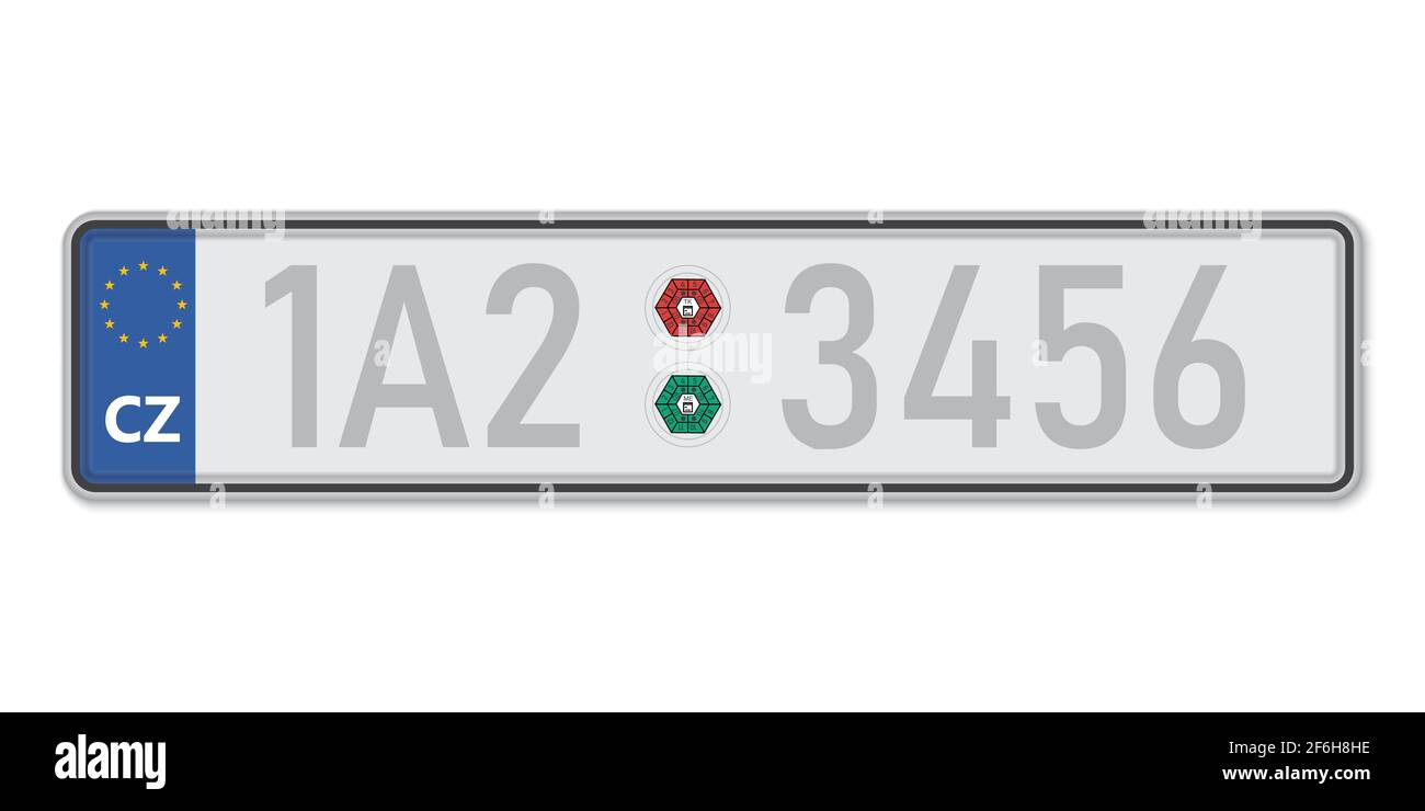 Car number plate. Vehicle registration license of Czech Republic. European Standard sizes Stock