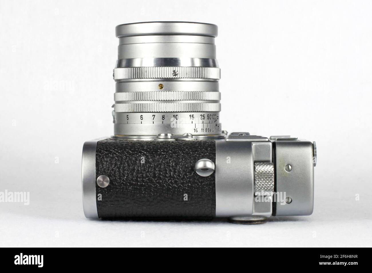 Vintage Leica M3 range finder camera with Leica Meter MC and Summarit 50mm f1.5 lens. Stock Photo