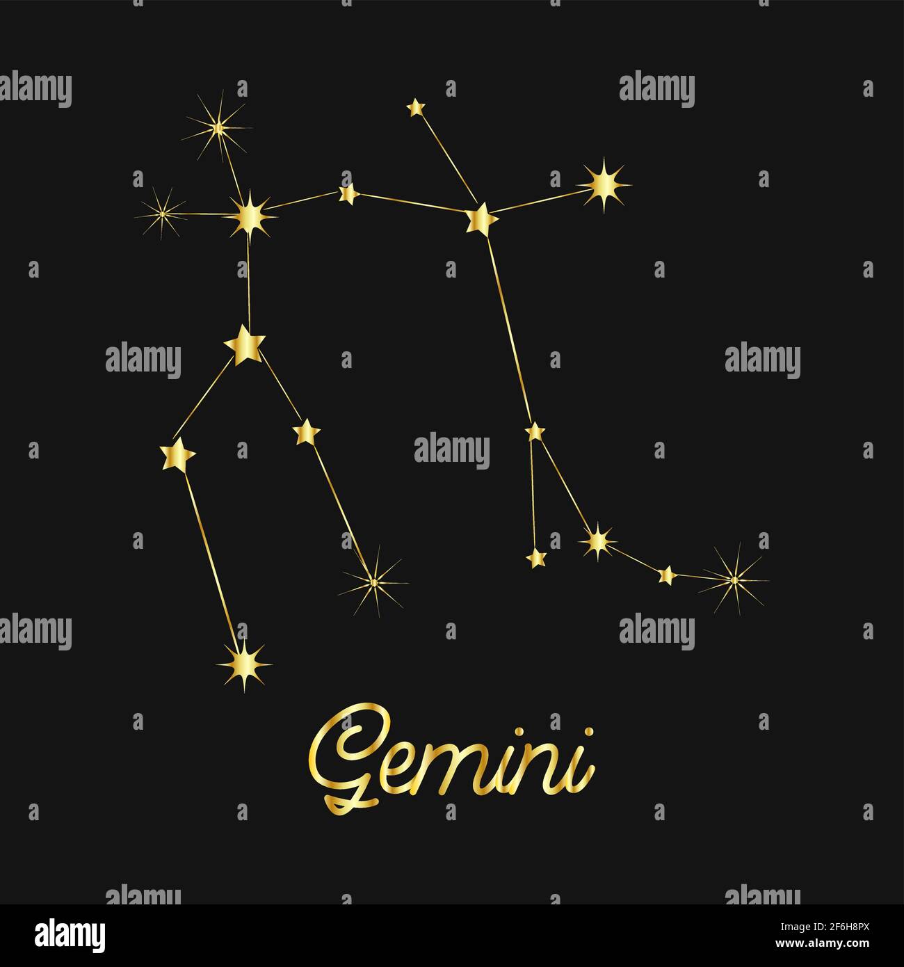 Zodiac sign in the form of a golden constellation in the sky. Stars and lines. Stock Vector