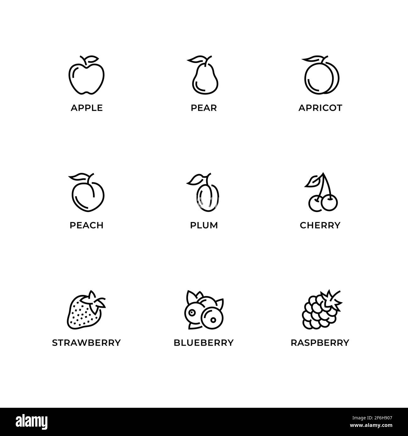 Vector set of design elements, logo design template, icons and badges for fruit. Line icon set, editable stroke. Stock Vector