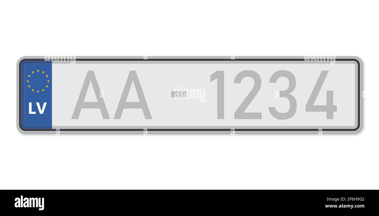 Car number plate. Vehicle registration license of Latvia. European