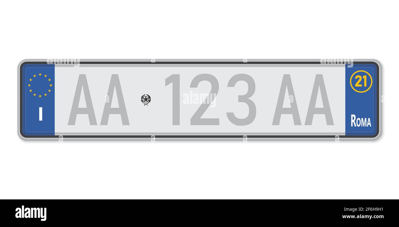 Car number plate. Vehicle registration license of Italy. European