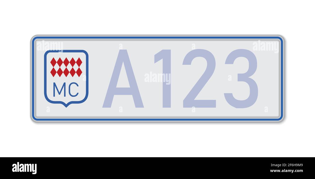 Car number plate. Vehicle registration license of Monaco. European Standard sizes Stock Vector
