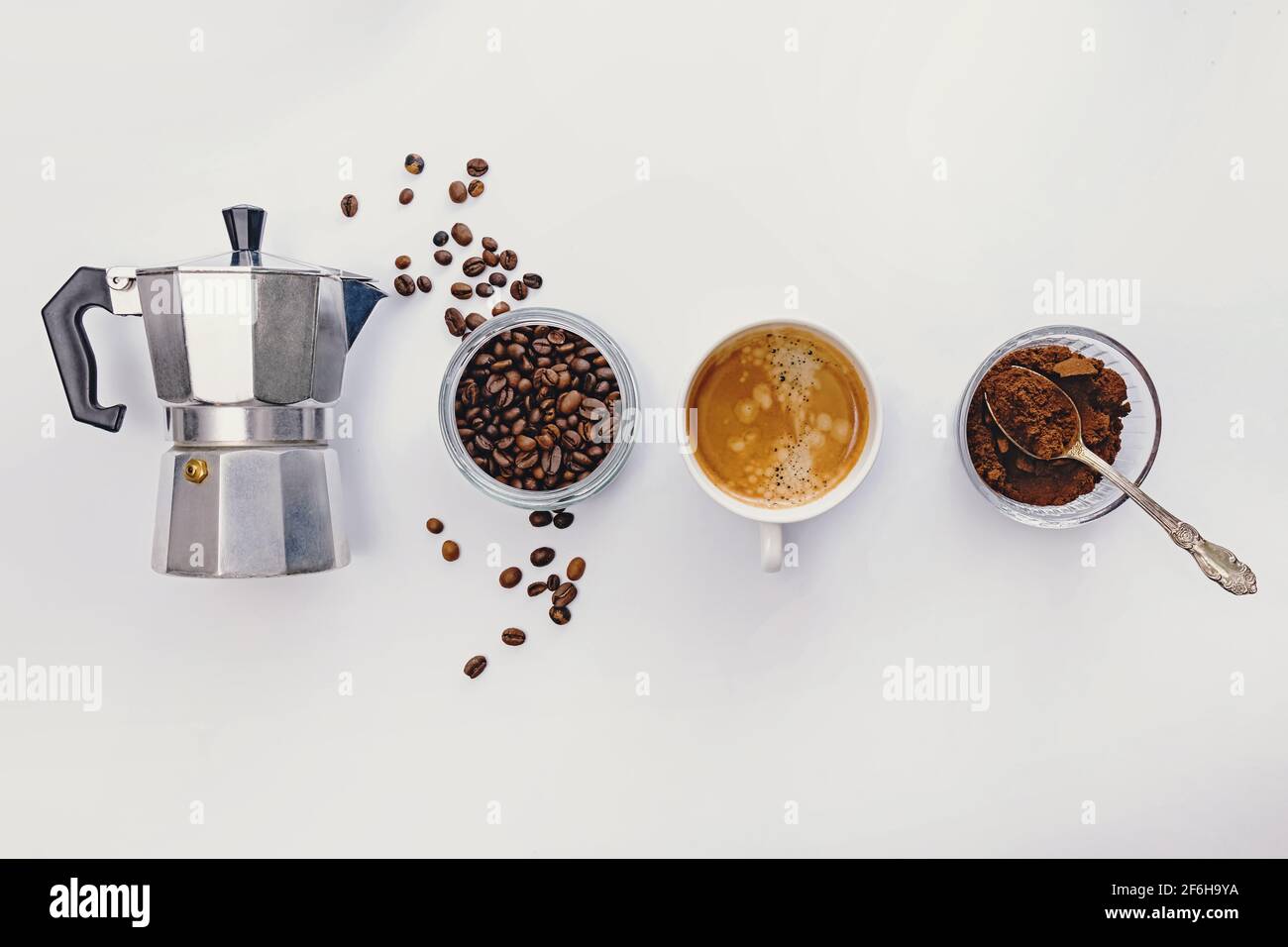 Flat lay composition with moka pot 