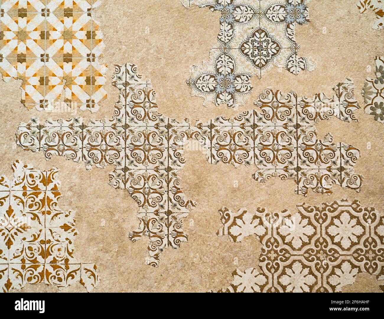 Grunge Vintage Texture Surface with Ethnic Seamless Pattern Stock Photo