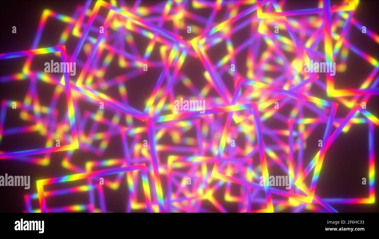 Abstract wavy squares from neon lines, computer generated. 3d rendering virtual backdrop Stock Photo