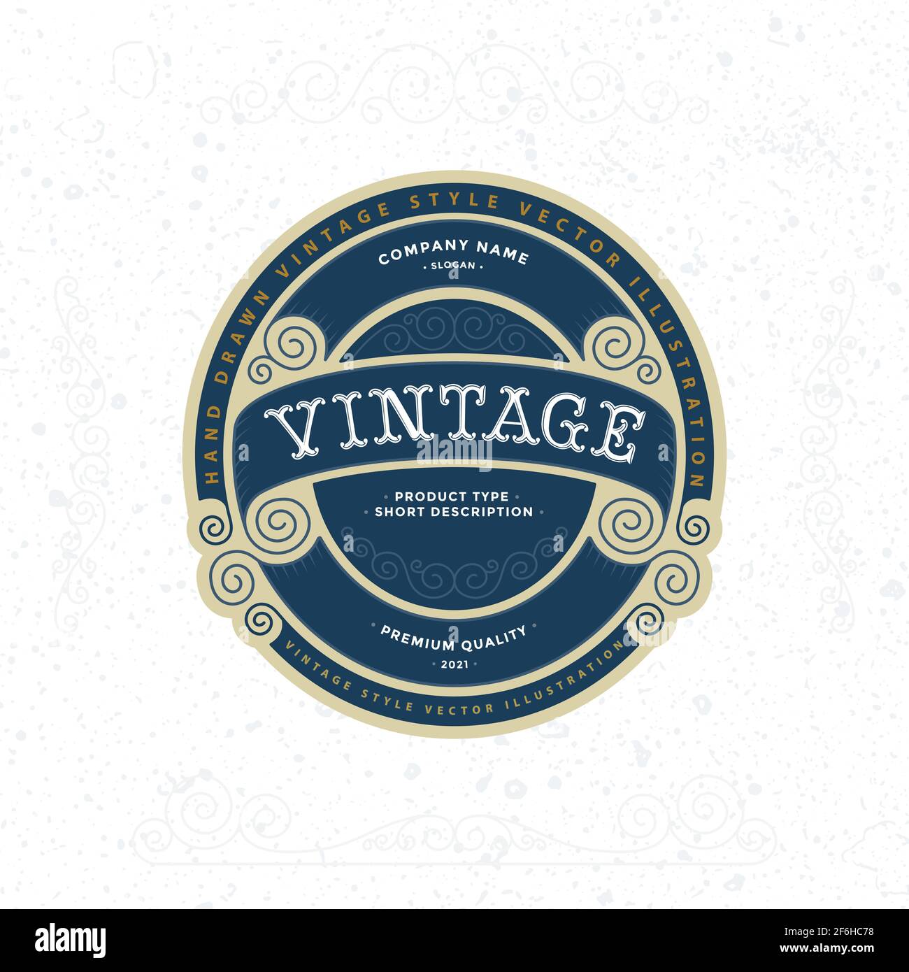 Vintage style label illustration. Outline calligraphic border design elements. Curled floral frame ornaments. Calligraphic design elements. Old paper Stock Vector