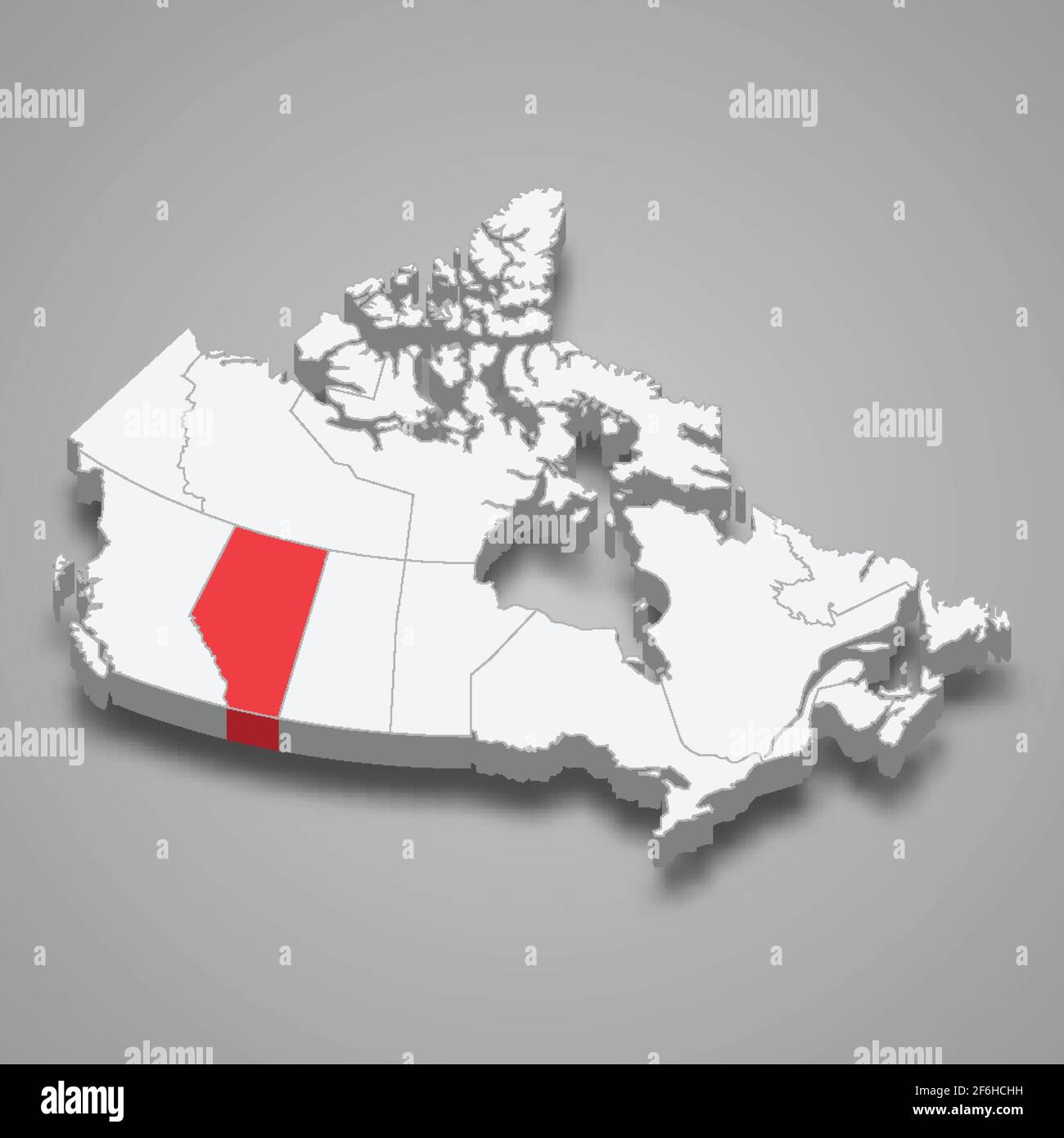 Alberta region location within Canada 3d isometric map Stock Vector
