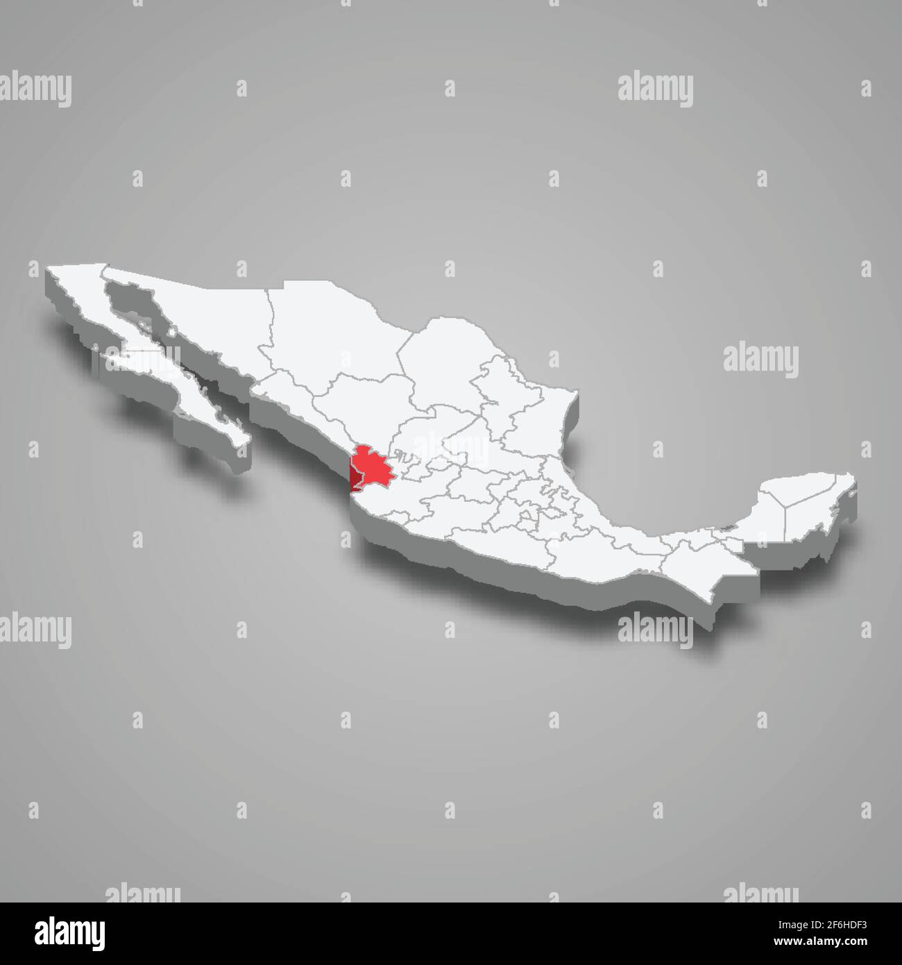 Nayarit region location within Mexico 3d isometric map Stock Vector