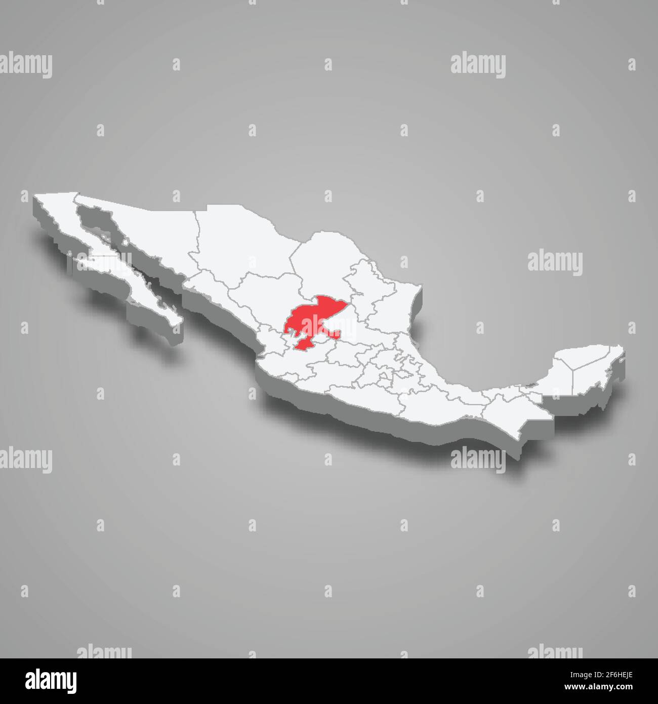 Zacatecas region location within Mexico 3d isometric map Stock Vector