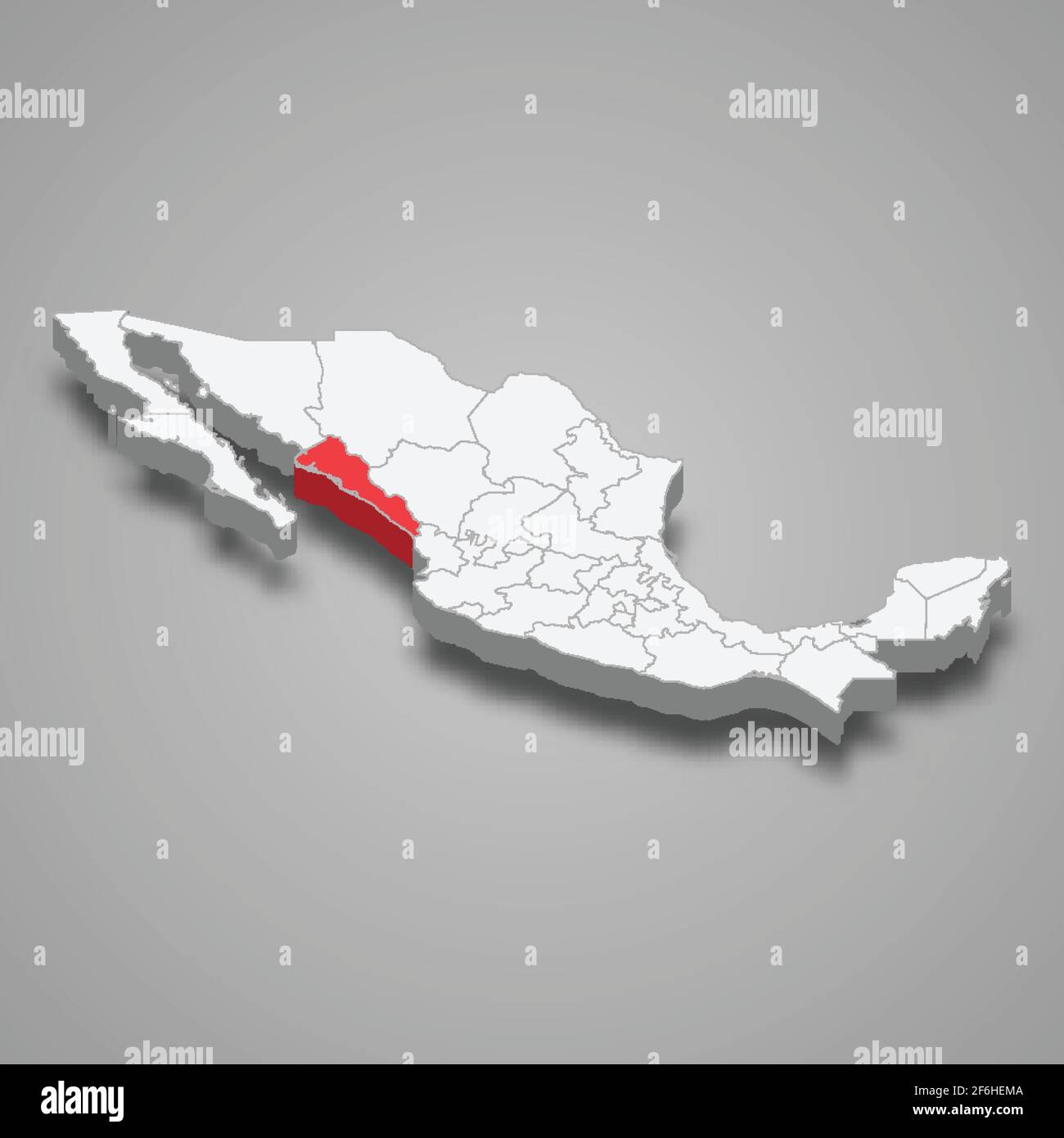 Sinaloa region location within Mexico 3d isometric map Stock Vector