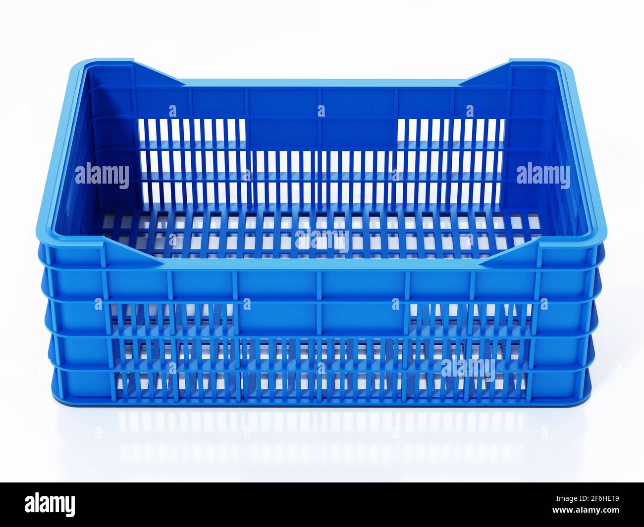 Blue fruit crate isolated on white background. 3D illustration. Stock Photo