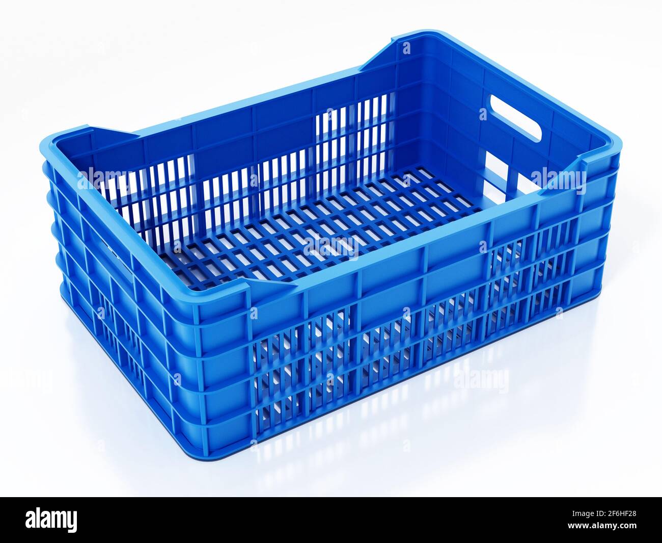 Blue fruit crate isolated on white background. 3D illustration. Stock Photo
