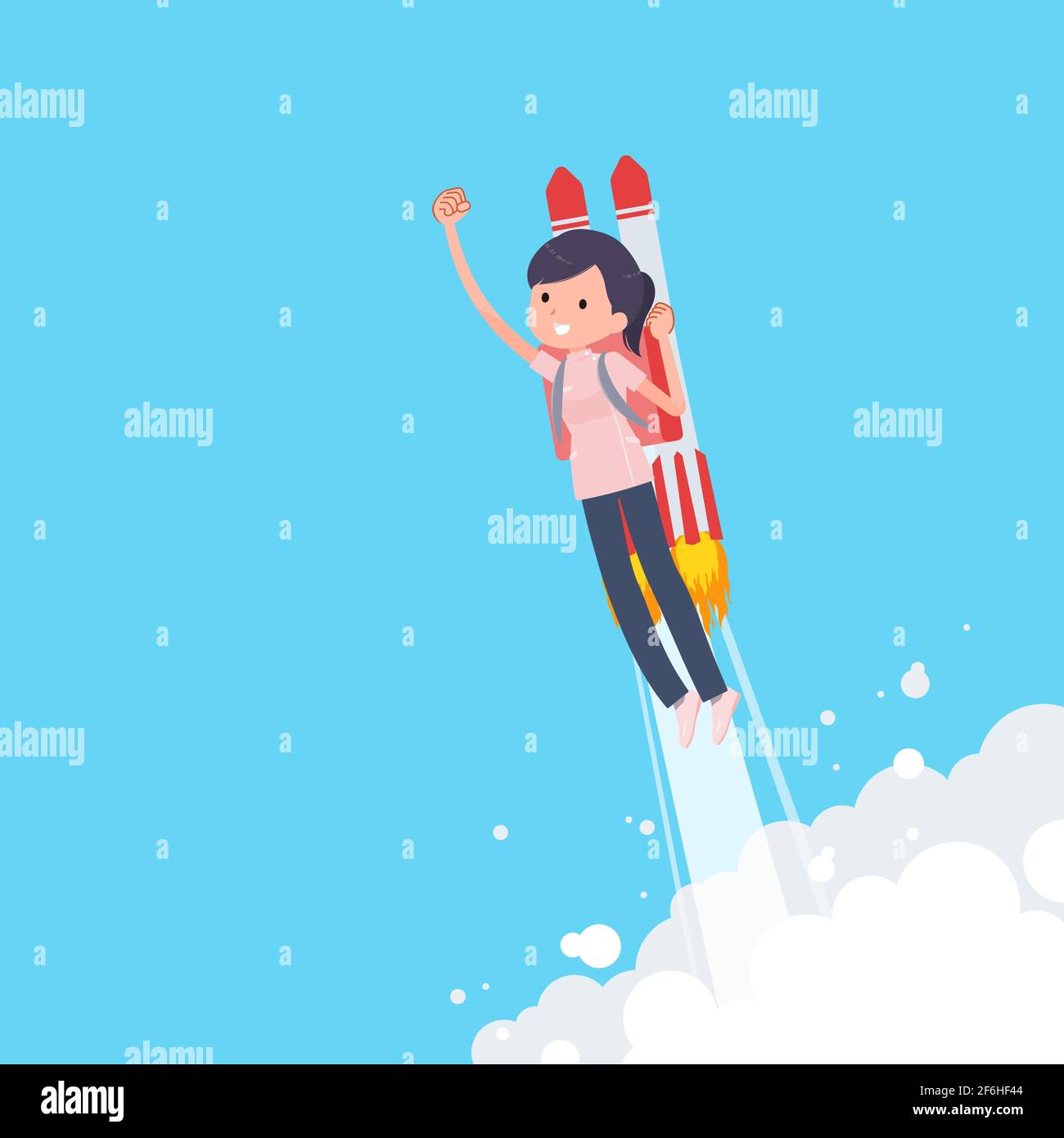 A set of Medical staff women taking off with a rocket jet.It's vector art so easy to edit. Stock Vector