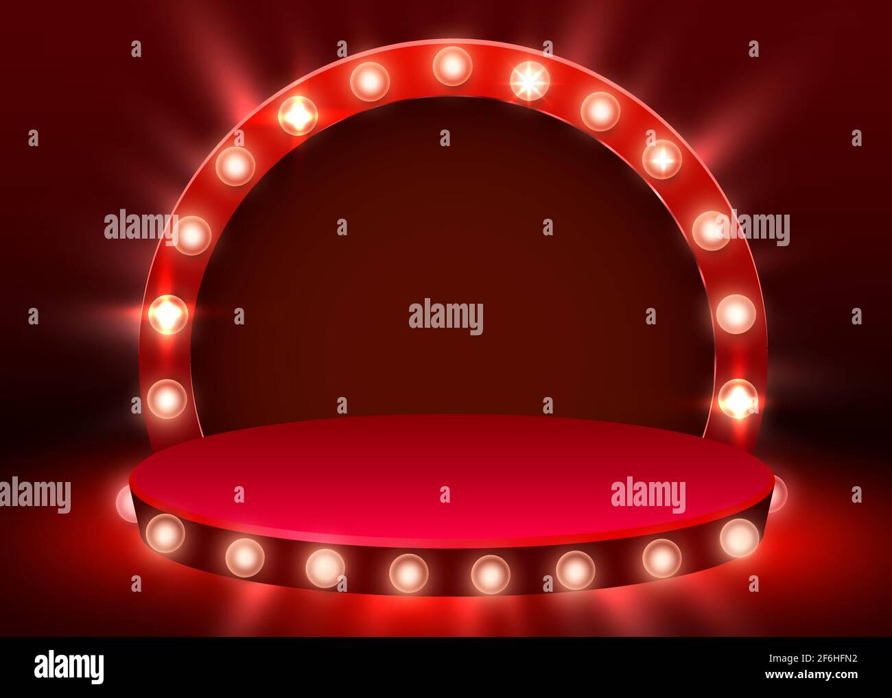 Abstract round podium illuminated with spotlight. Award ceremony ...